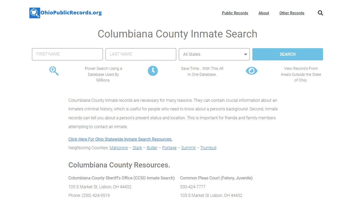 Columbiana County Inmate Search - CCSO Current & Past Jail Records